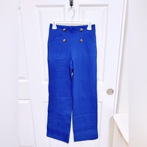 Betabrand Blue High-Waisted Pants with Button Accents